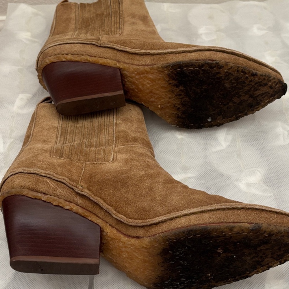 Tory Burch Lila Boots Brown Suede Pointed Block Heel Ankle Western Booties 7.5 - Picture 4 of 4